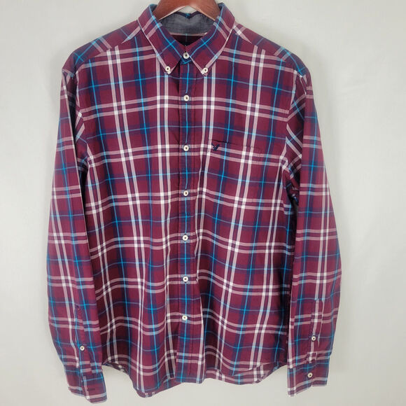 American Eagle Shirt Mens Large Red Plaid Classic Fit Long Sleeve Button Down - Picture 1 of 12
